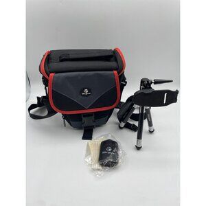 Targus Black and Red Trim Small Zip Up Multi Pocket Camera Bag with Strap Tripod